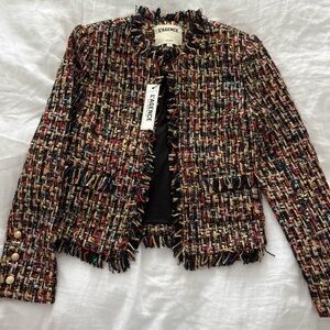 L'AGENCE Multicolor Tweed Blazer with Frayed Edges